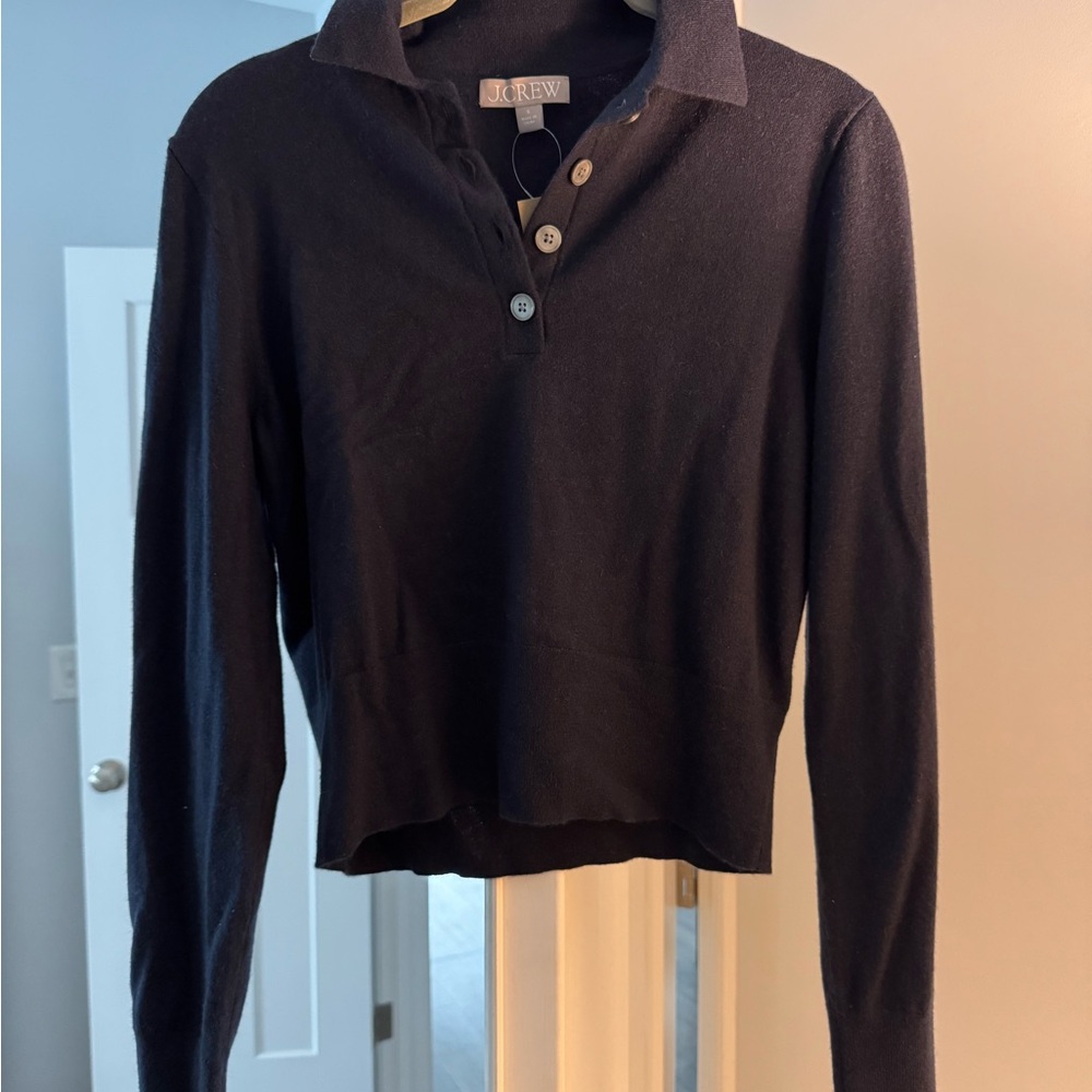 J. Crew Women's Featherweight cashmere blend long sleeve polo sweater